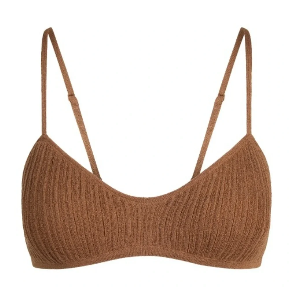 Skims Sheer Knit Bralette Bison Brown Ribbed Triangle Bra PL-PLG-8171W Large